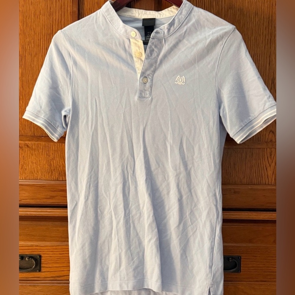 H&M Henley Polo Shirt Mandarin Band Collar Pique Knit Preppy Capsule Grandpa
